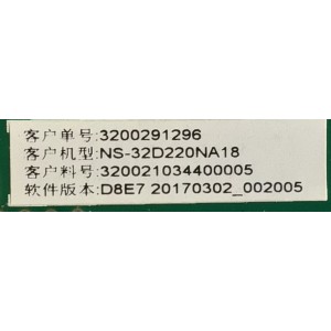 MAIN FUENTE PARA TV INSIGNIA / NUMERO DE PARTE 3200291296  / TP.MS3553T.PB796 / H17030457-2A00496 / 320021034400005 / 2170302_002005 / MODELO NS-32D220NA18